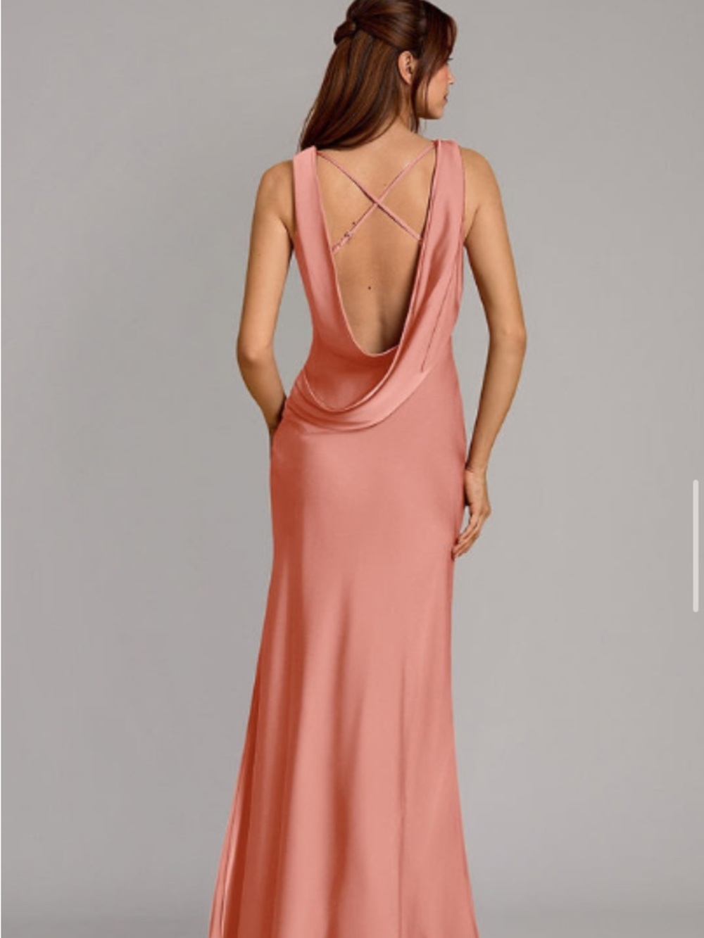 Azazie Cheryl Coral Pink Cowl-Back Evening Dress